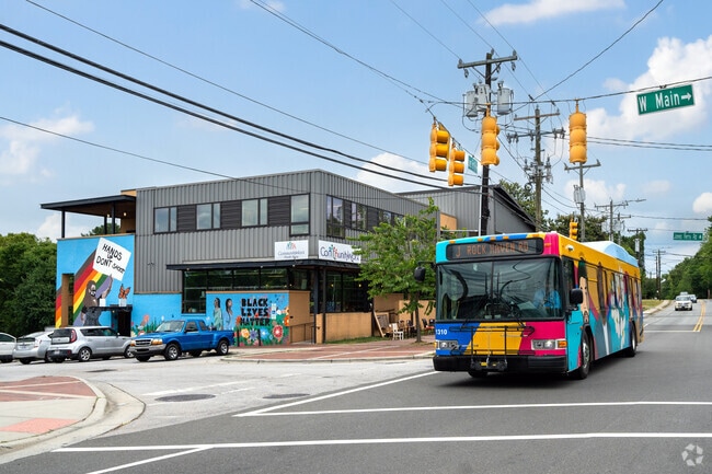 Buses run nonstop in downtown Carrboro, connecting students to UNC.
