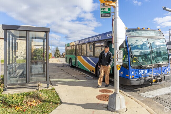 Convenient bus stops on Lisbon Avenue serve St. Aemilian's commuters.