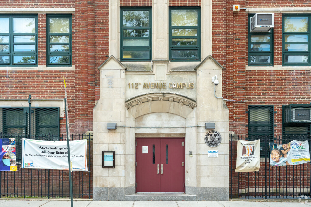 The main entrance to PS 360 is located along 112th Ave.