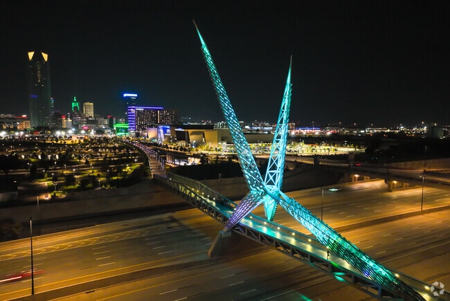 Scissortail Bridge is located over the highway in Downtown and leads to Culbertson.