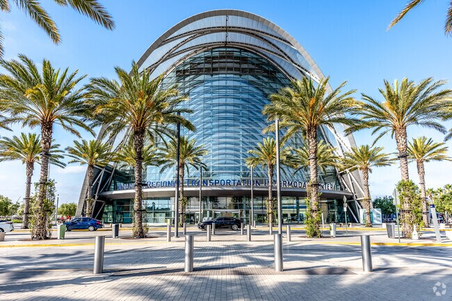 Admire the green architecture of the Anaheim Regional Transporation Center.