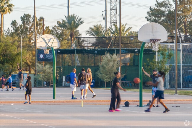 Freestone District Park features multiple amenities like basketball courts and batting cages.