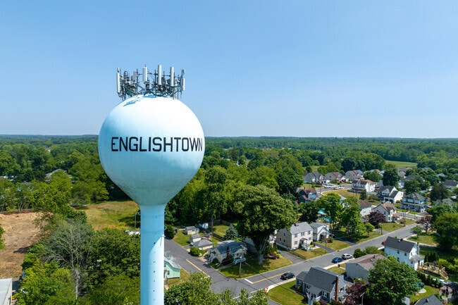 The iconic Englishtown water tower can be seen from miles away.