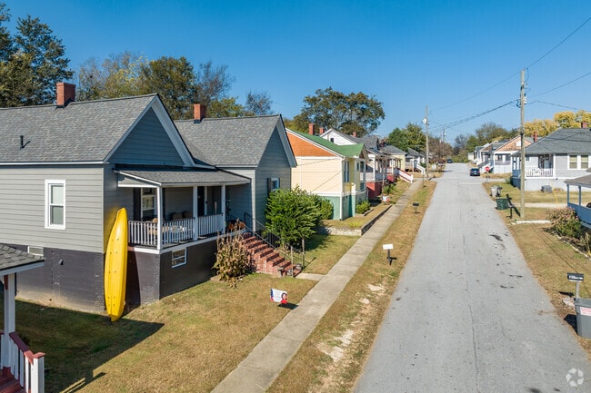 Streets in historic downtown Porterdale feature bungalows that are pre World War 2.