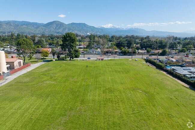 Horine Park is raised up onto a sloping grass field.
