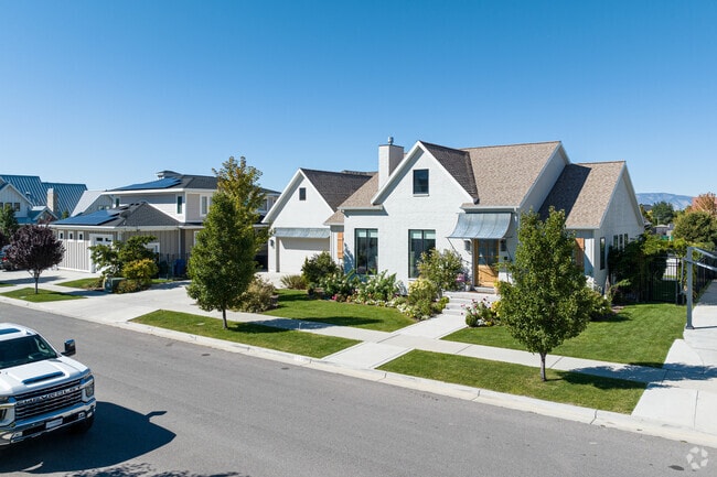 Newly built two-story homes line the streets of Old Orchard neighborhood.