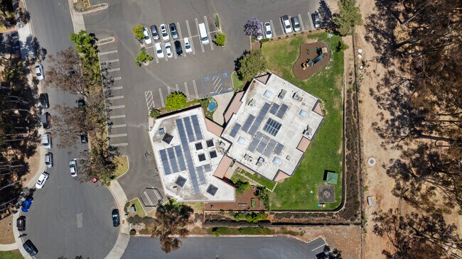 An overhead view of Scripps Montessori in Scripps Ranch shows its small but essential campus.
