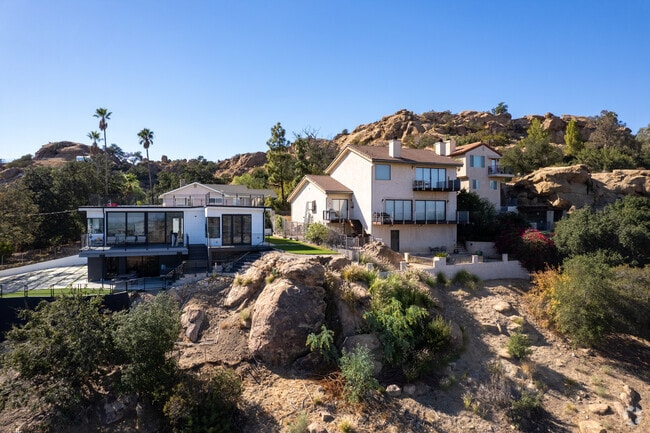 Hillside homes dot the mountainous terrain of West Hills, California.