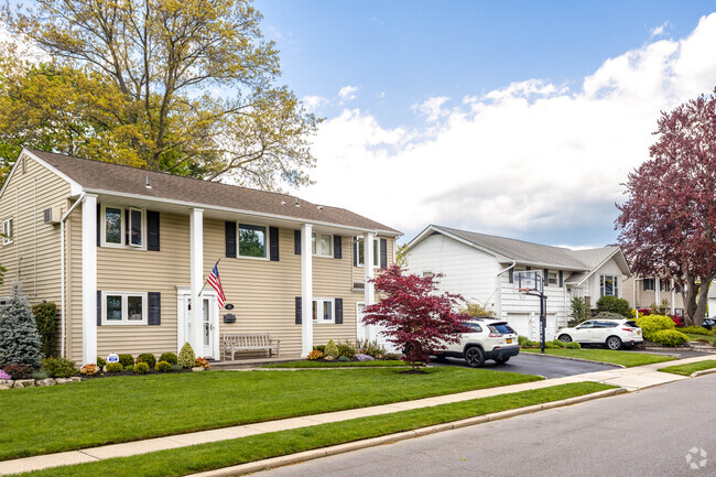 Center Hall Colonial and Hi-ranch homes sit next to each other on many Old Bethpage.
