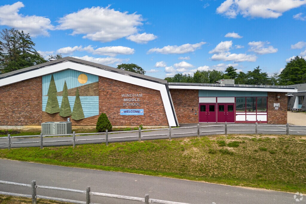 A colorful design is built into the building at the Windham Middle School.