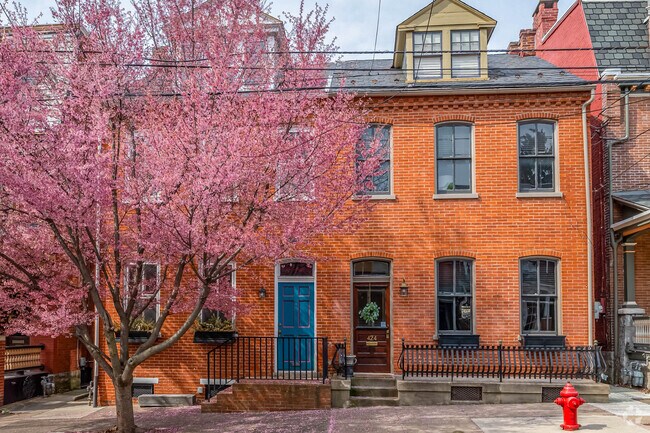 Beautifully maintained, historic row homes line the streets of the Stadium District.