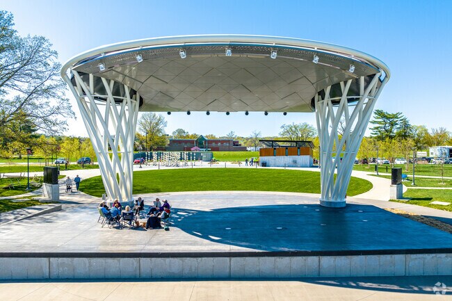 The outdoor stage of Des Moines Water Works Park in Southwestern Hills.