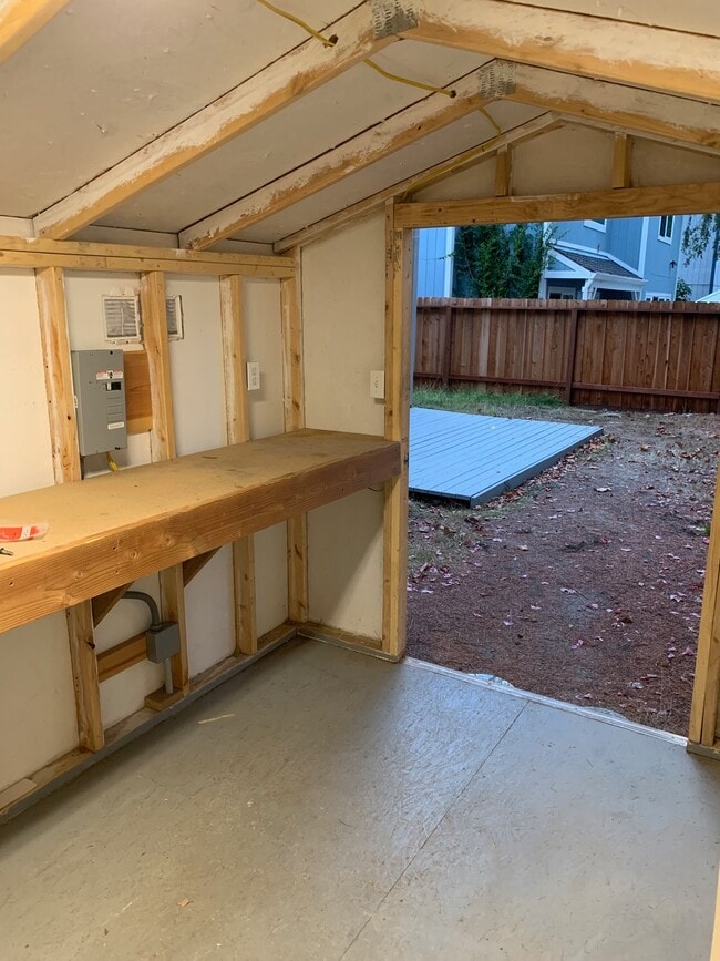 Electrical Is off limits, Not renting Bench, room for storage shelves and tubs. Led lighting