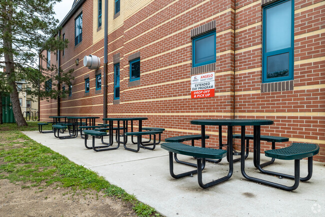 Students can take a seat after lunch at The Louis F. Angelo Elementary School in Brockton.