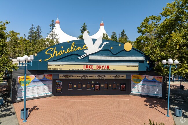 The Shoreline Amphitheatre hosts major concerts and events that draw crowds from across the area.