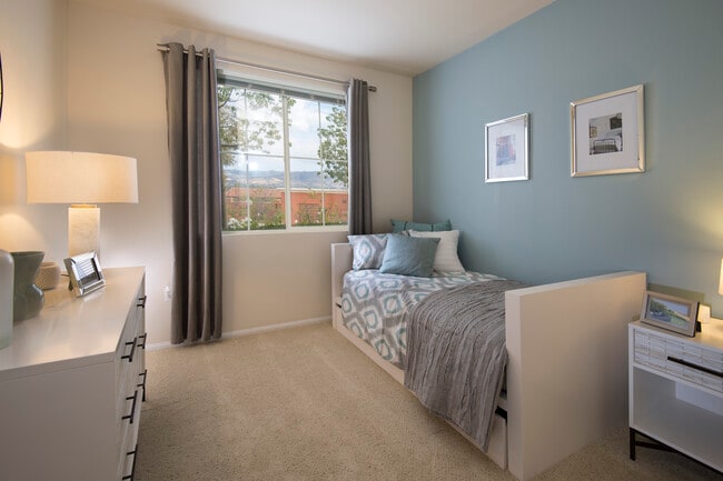 Renovated Package I bedroom with dual closets and carpeting