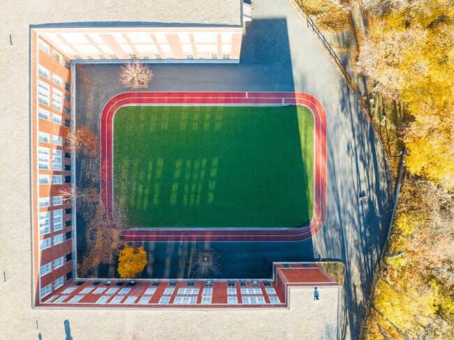 Washington Irving Middle School's courtyard doubles as a track and playground.