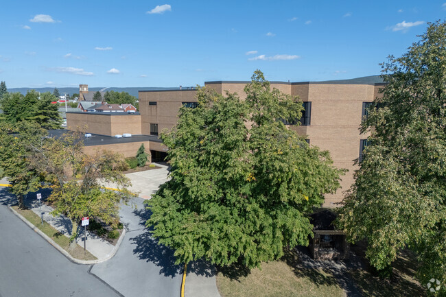 Lush trees surround the Juniata Elementary School giving it natural protection.