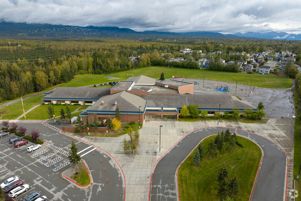 Kasuun Elementary is on the edge of a residential area in Abbott Loop, AK.