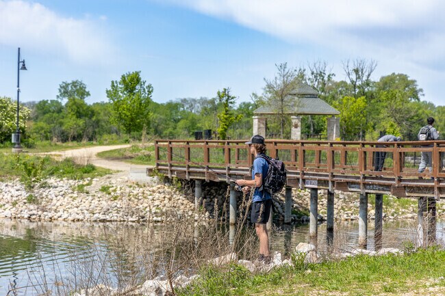 Three Oaks Recreation Area was originally a quarry, but today is a local park w/two lakes.