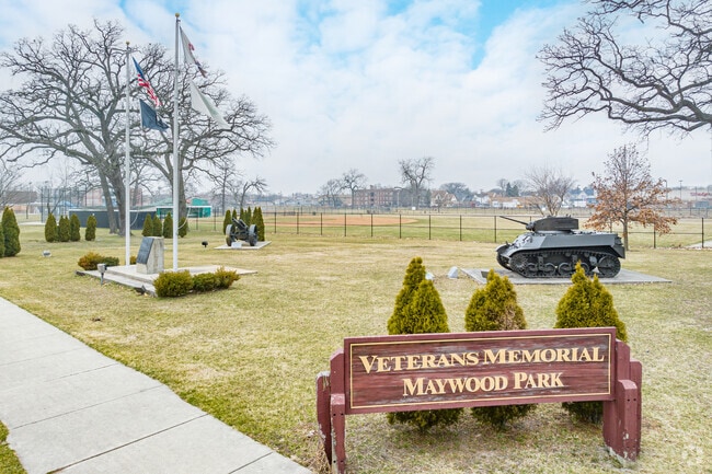 Welcome to the Veterans Memorial Maywood Park in Maywood, Illinois.