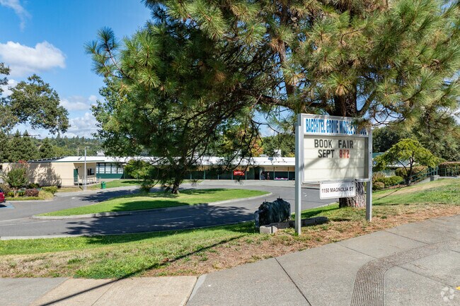Baechtel Grove Middle School is nestled among homes for a walkable experience.