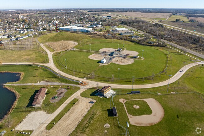 Softball fields at Alliance Lake Softball Park in Potterville, Michigan.