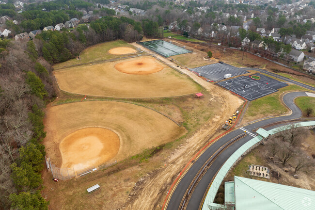 An aerial view of the sports fields at Short Pump Middle School.