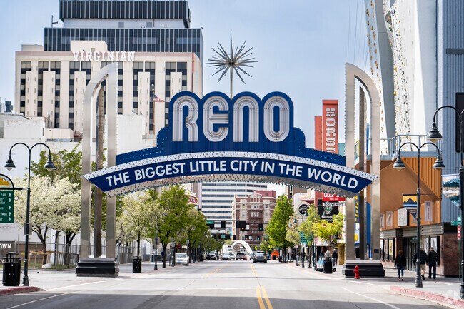 The famous Arch in Downtown Reno creates an iconic center that is often used for large events.