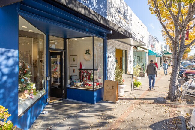 Boutique shopping on Laurel Street in San Carlos, showcasing unique gifts below Alder Manor.