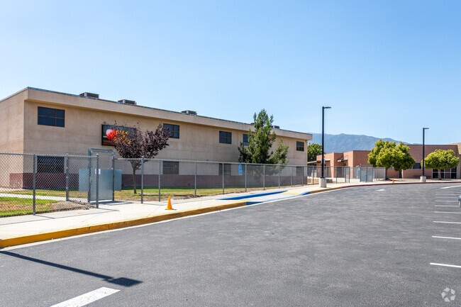 A view of the Wayne Ruble Middle School buildings from the street.
