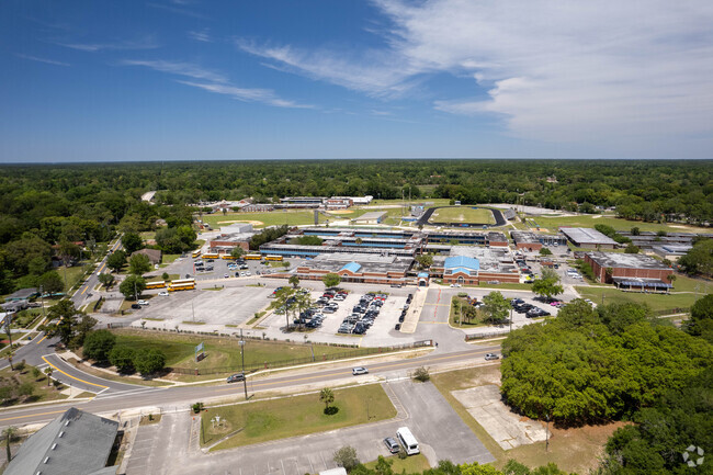 The Sallye B. Mathis Elementary School seen from above.