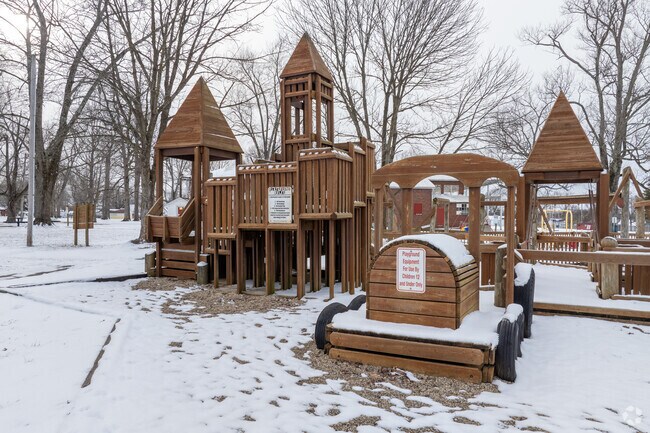 Residents of Brazil can enjoy the massive wooden playground in Forest Park year round.