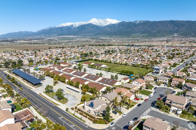 Cecilia Lucero Solorio Elementary School has views of the snow-capped San Bernardino Mountains.
