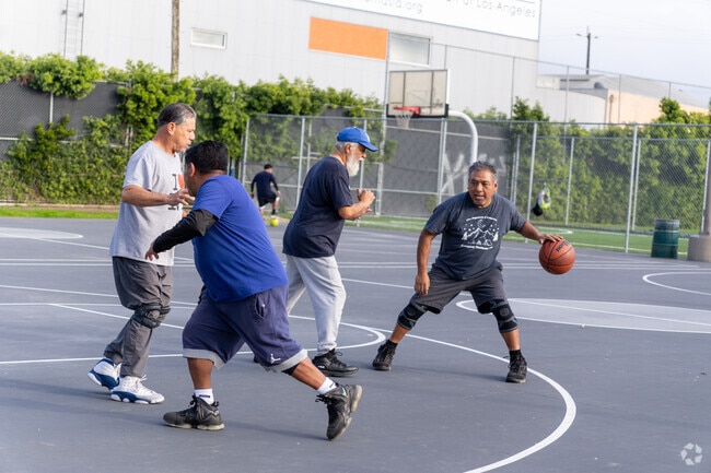 Play a pick up game of basketball at the Normandie Recreation center in Pico Union.