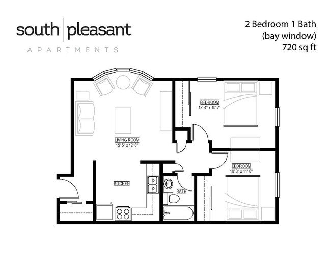 2BR 1 Bath 720sf