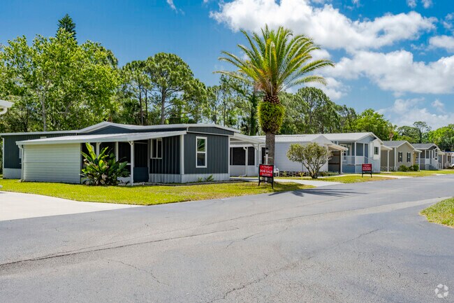 This row of manufactured homes in Fairway sit neatly along the roadway.
