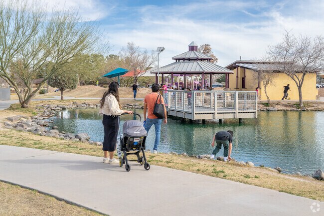 Locals love visiting the pond at The Bulldog Championship Park to feed the ducks and turtles.