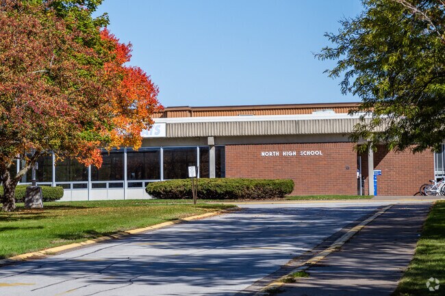 The entrance drive at North High School in the North Side neighborhood of Davenport.