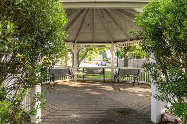 A gazebo at the Norwood Preservation Society park offers a quiet, secluded spot.