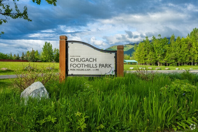 Chugach Foothills Park's street sign.