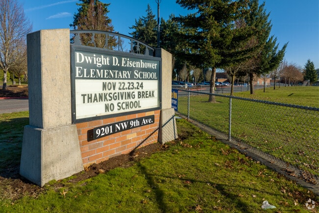 Dwight D. Eisenhower's marguee and sign lets the community know what is happening.