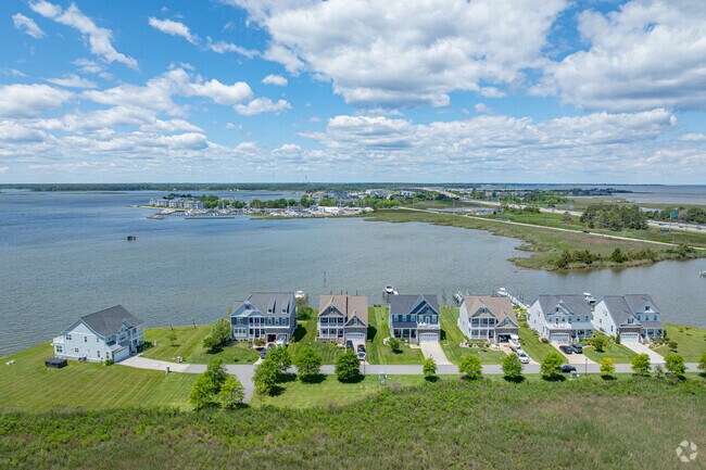 Waterfront homes in Kent Narrows sit along a narrow strip of land overlooking the Chester River.