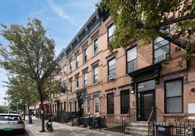 Pre-war brick apartment buildings are common in Bushwick.