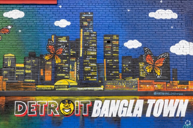 Philip Simpson's Campau-Banglatown mural reflects a diverse and welcoming neighborhood.