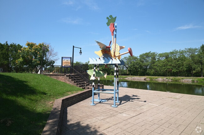 Public art at Harvester Park offers a scenic stop along the Erie Canalway Trail.