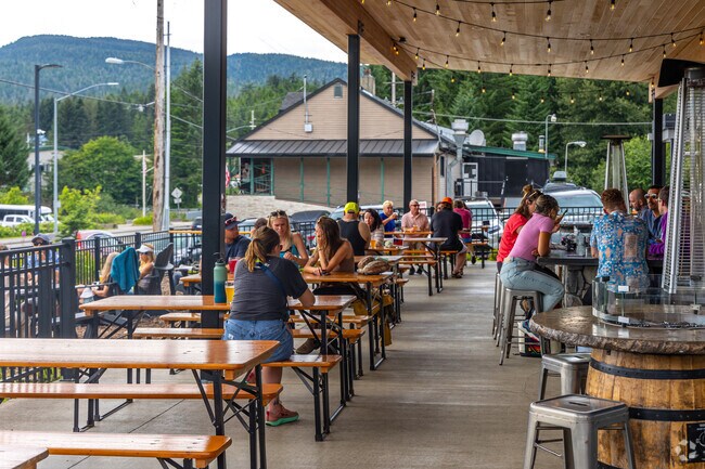 Enjoy a craft beer out on the patio at Forbidden Peak Brewery, near Mendenhall Valley.