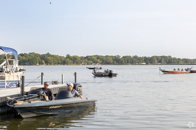 Fishermen at the Decatur Marina near Fans Field get ready for the Bassmaster competition.