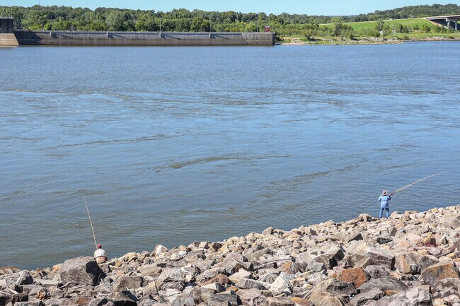 Neighbors love fishing at the base of Robert S Kerr Lock and Dam near Brent.