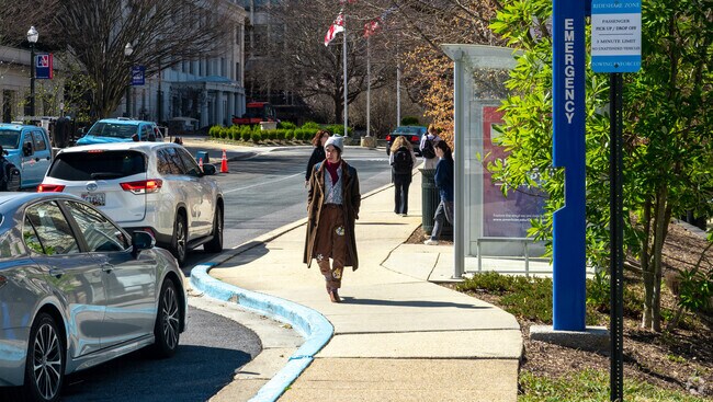 Students hurry to class in the ever-busy American University neighborhood.